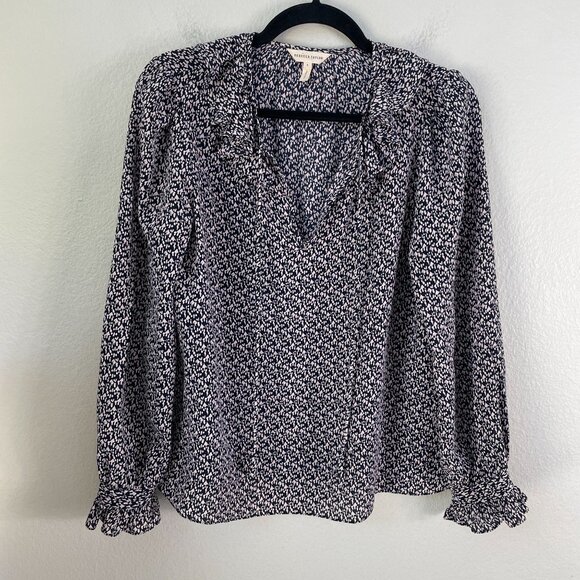 Rebecca Taylor Womens 6 Blouse 100% Silk Ruffle Shirt Long Sleeve Front Neck Tie - Picture 8 of 11